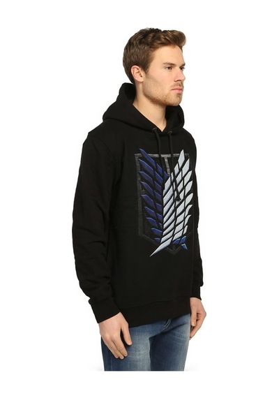 Bant Giyim - Attack On Titan Siyah Kapşonlu Erkek Sweatshirt Siyah