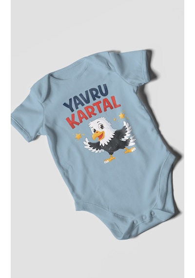 Morivokids Yavru Kartal Kısa Kollu Bebek Body %100 Pamuk Bebe Mavisi