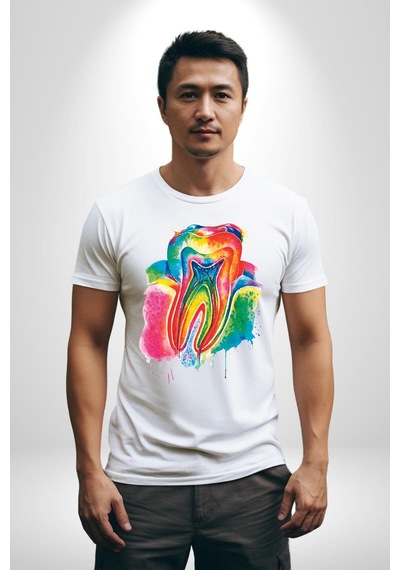 Diş Doktoru Diş Anatomisi Özel Tasarım Unisex Unisex Beyaz Organik Baskılı T-shirt Penye Yüksek Kalite Beyaz