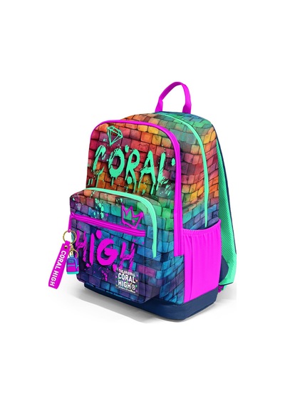 Coral High Pembe Lacivert Grafiti Yazılı Okul Sırt Çantası 23629