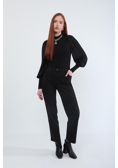 Kadın Beli Lastikli Likralı Esnek Jean Pantolon Siyah Siyah