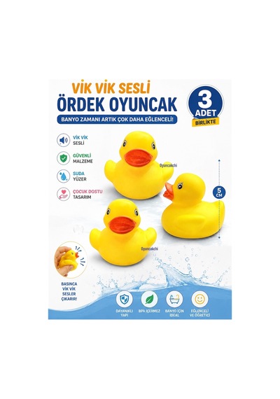 Ördek Oyuncak Vinil Yumuşak Mareryal Banyo Oyuncağı 3lü