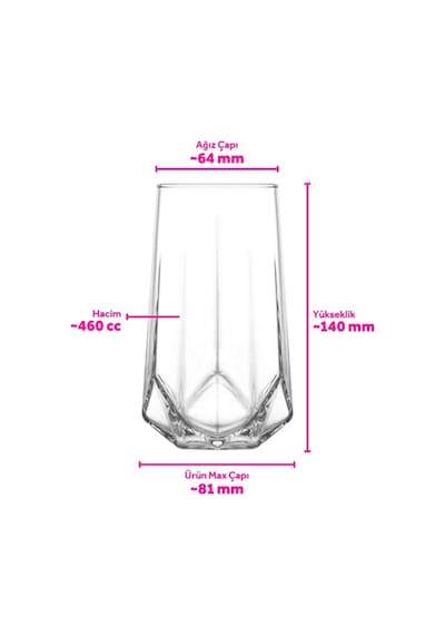 Lav Valeria Cam Meşrubat Bardağı 6'lı 460 ml (Büyük Su/Kokteyl/Soğuk Kahve Bardağı )