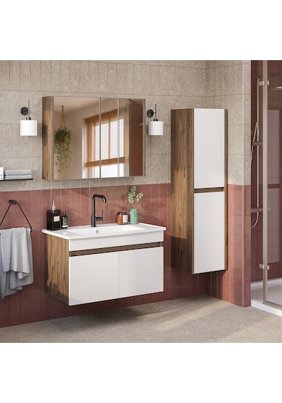 Lavabolu Mdf 80 Cm Banyo Alt Dolabı + Aynalı Üst Dolabı + Banyo Boy Dolabı , Banyo Dolabı Seti. Atlantik Çam - Beyaz Lavabolu Mdf 80 Cm Banyo Alt Dolabı + Aynalı Üst Dolabı + Banyo Boy Dolabı , Banyo Dolabı Seti. Atlantik Çam - Beyaz