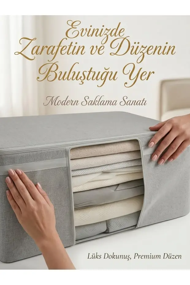 Lüks 4'lü Baza Altı Hurç Seti 70x40x40 Cm Geniş Hacimli Saklama Çantası Açık Gri