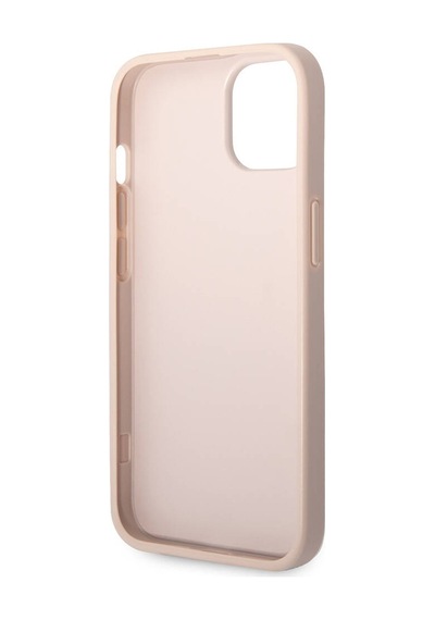 Apple Uyumlu iPhone 15 Plus Kılıf Guess Lisanslı Pu Deri Yazı Ve 4g Metal Logolu Desenli Kapak Pembe
