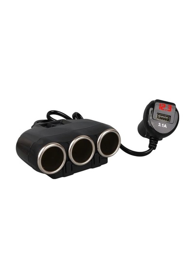 Olesson 1634 12-24v Tek Usb Girişli 120w 80cm Kablolu Dijital Voltaj Ekranlı 3 Lü Araç Çakmak Çoklayıcı