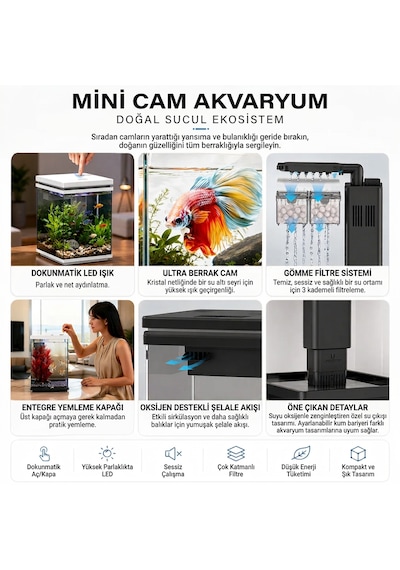 Atf-200 10 Litre Led Cam Akvaryum Beyaz