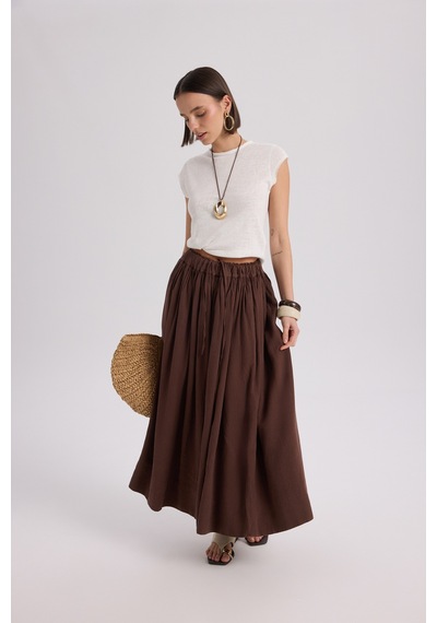 Mai Collection Mai Studios Co. Gabbiano Bağcıklı Pileli Kahve Etek Kahve