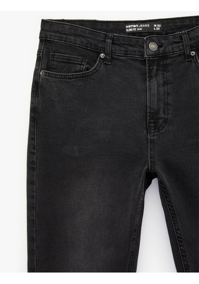 Koton Normal Bel Pamuklu Slim Fit Jean Pantolon - Brad Jean Siyah 6sam40291nd