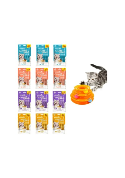 Creamy Snack 75 Gr Kedi Ödül Maması 4 Çeşit 12 Li Set Ve 1 Adet 3 Katlı Kedi Oyuncağı