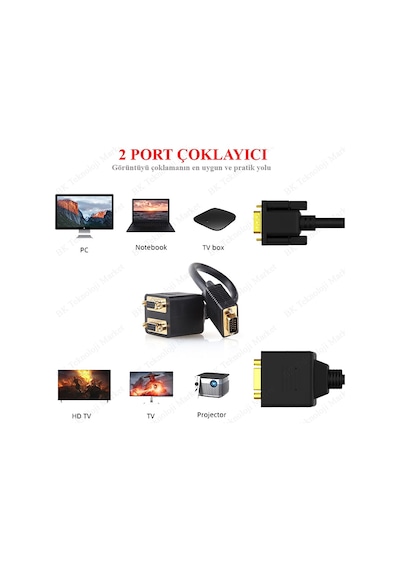 BK Teknoloji 2 Port Vga Çoklayıcı Vga Y Kablo - Vga Splitter Kablo
