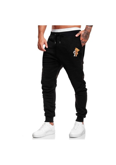 Tarzsokak Guys Bear Graphic Drawstring Eşofman Altı Siyah