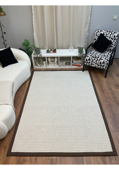 Kumaş Bordür Gri Bukle Antrasit Bordür Halı Salon Koridor Mutfak Çocuk Odası Halısı Kilim S267 Beyaz-kahve Kahve