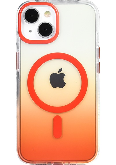 Apple Uyumlu iPhone 13 Kılıf Kablosuz Şarj Özellikli Şeffaf Transparan Renk Geçişli Toros Kapak Turuncu