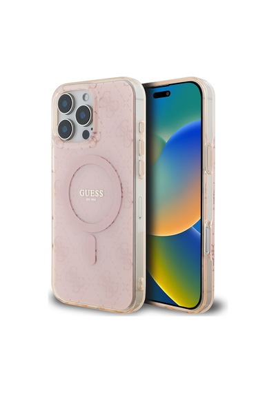 Apple Uyumlu iPhone 16 Pro Kılıf Guess Lisanslı Magsafe Iml Baskılı Klasik Logolu 4g Desenli Kapak Pembe