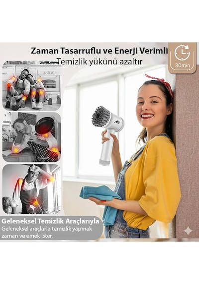 Ally Magic Brush 5in1 Fırça Başlıklı Şarjlı Temizleme Fırçası Banyo/fayans/zemin Temizleyici- 5775 Diğer
