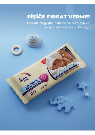 Med-cover Baby Pişik Önleyici Bakım Mendili Pudra Esintisi / 50'li x 3 Avantaj Paketi