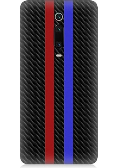 Xiaomi Mi 9t Uyumlu Bordo Mavi Karbon Desenli Silikon Kılıf