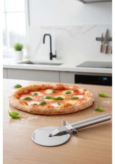 Paslanmaz Çelik Pizza Kesici Ve Hamur Ruleti, 18 Cm, 6 Cm Çap - Ergonomik Saplı Diğer