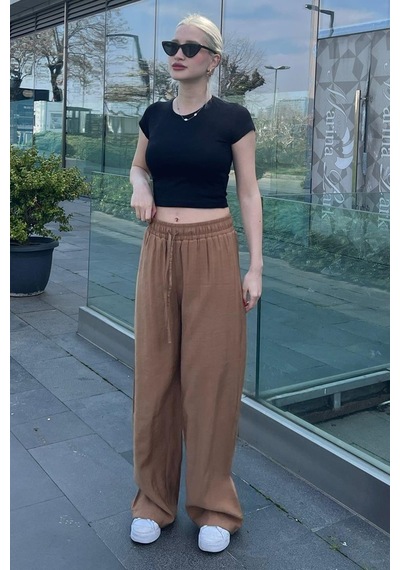 Madmext Camel Geniş Paça Kadın Pantolon Mg1982 Camel