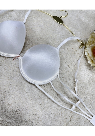 Le Jardin Valeria Biyeli Taşlı Mikro Push-up Arkası İp Detaylı Sü Beyaz