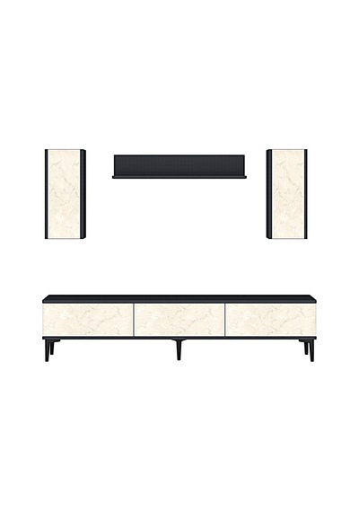 Tvr1899at - Aplos Tvr180 Tv Ünitesi Takım , Tv Sehpası Antrasit-traverten Kapak 180cm