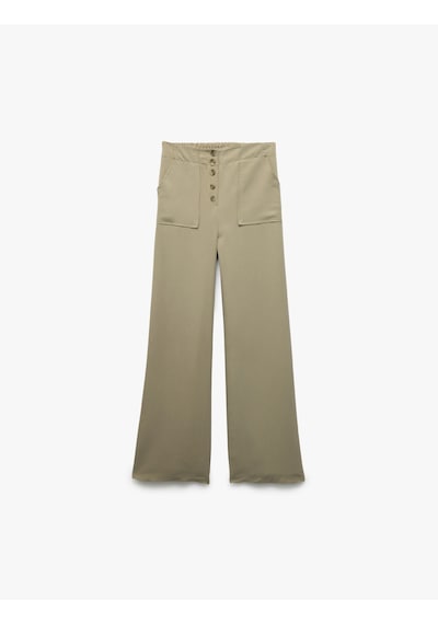 Koton Modal Karışımlı Düğmeli Cepli Geniş Paça Pantolon Haki 5skg40119aw Haki