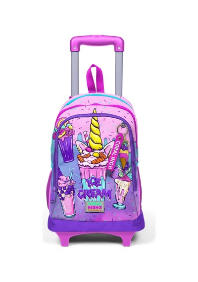 Coral High Kids Pembe Mor Milkshake Dondurma Desenli Üç Bölmeli Çekçekli Okul Sırt Çantası 23949