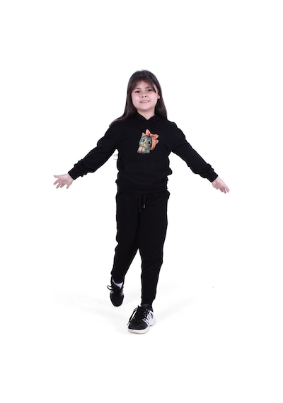 Fyk Kids Kedi Baskılı Kız Çocuk Eşofman Takımı Siyah