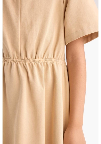 DeFacto Kız Çocuk Standart Fit V Yaka Gabardin Kısa Kollu Elbise E2645A825SMBG388 Bej