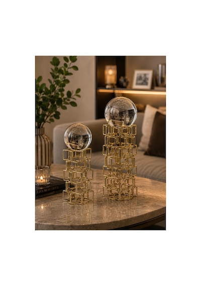 Sleep Nova Royal Sphere Dekoratif Gold Metal Küre Biblo Seti