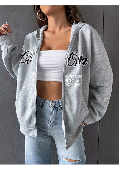 Relax&Basic 3 Iplik Şardonlu Fermuarlı Kapüşonlu Sweatshirt Gri 3 Lü Kombin Siyah