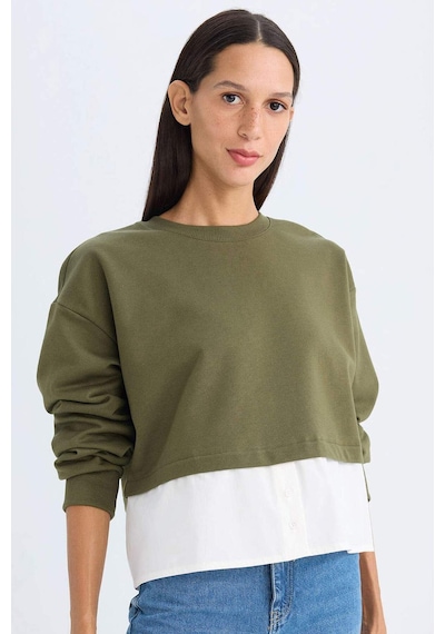 DeFacto Relax Fit Bisiklet Yaka Etek Ucu Detaylı Basic Düz Sweatshirt D5620AX24AUKH447