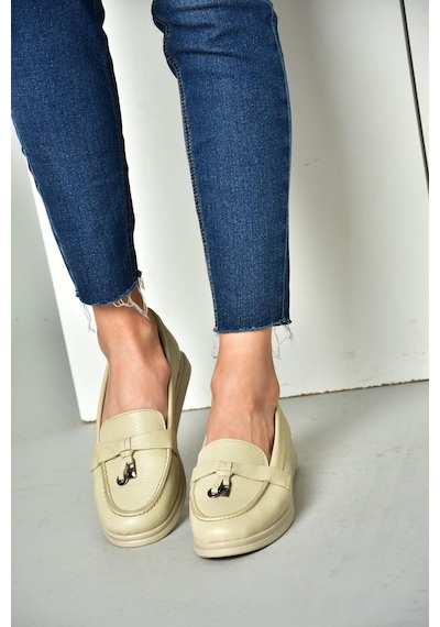 Fox Shoes P555014103 Bej Hakiki Deri Kadın Ayakkabı Bej