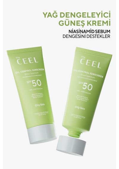 The Ceel Yağlı Ciltler İçin Yağ Dengeleyici SPF 50+ Güneş Kremi 50 ml