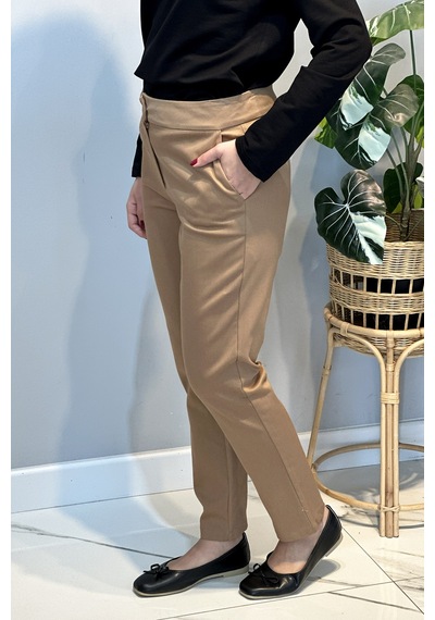 Lale Butik Bilek Boy Kumaş Pantolon 16032 Camel