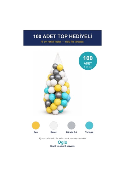 Top Havuzu 100 Top Dahil Yumuşak Minderli Bebek Oyun Havuzu, Katlanır Çocuk Oyun Parkı Top Seti 0+ Yaş Mavi