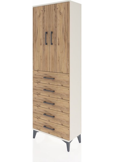 Arges Dolap 3 Raflı 5 Çekmeceli 2 Kapaklı 60x30x182 Aytaşı-çam Aytaşı