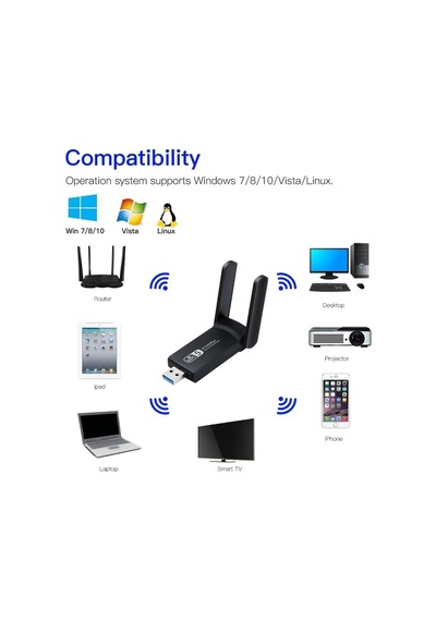 1300mbps Wireless Adaptör Wifi Ağ Kartı Masaüstü Bilgisayar Pc İle Uyumlu Realtek Rtl 8812bu Usb3.0