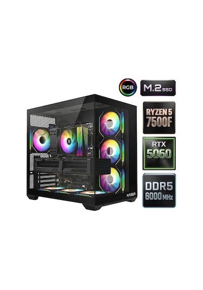 Xaser Sage X50 R5-7500F Ddr5 16 GB 512 GB M.2 NVMe SSD 8 GB RTX5060 Free Dos Masaüstü Oyuncu Bilgisayarı