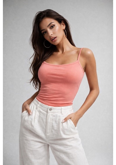 Rich Kadın Pembe Askılı Crop Atlet Pembe