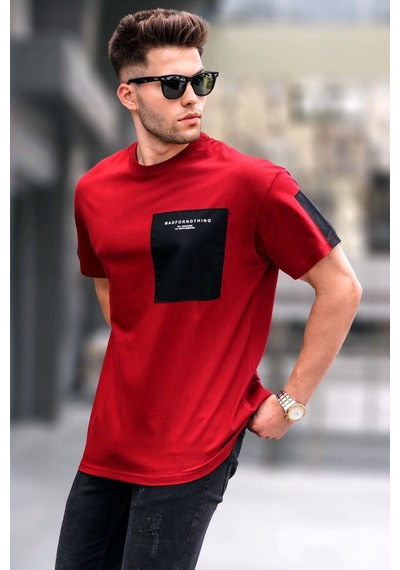 Madmext Bordo Cep Detaylı Basic Erkek Tişört Bordo