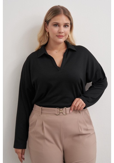Myline Polo Yaka Triko Bluz-3363 Siyah