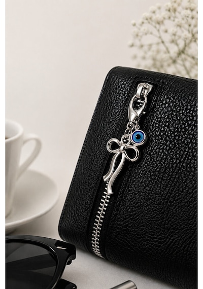 Metal Fiyonk Metal Nazar Boncuğu Klipsli Küçük Charm Anahtarlık C