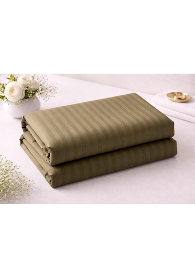 Tr Wova Home Olive Stripe Çift Kişilik Nevresim Takımı%90 Pamuk 83 Tel Saten Çizgili Lastikli Çarşaflı Yeşil Ne Genel