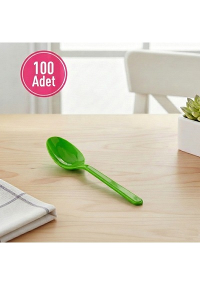 100 Adet Yeşil Plastik Lüx Parti Kaşığı