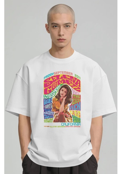 Sevbano Selena Gomez Şarkıcı Baskılı Unisex Oversize Premium Tişört Beyaz