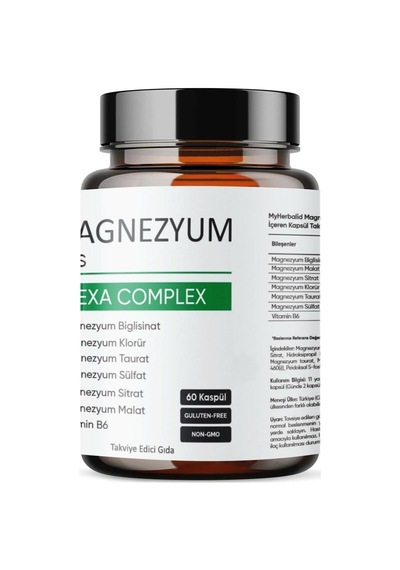 Aromel Magnezyum Plus, Hexa Complex 60 Kapsül Magnezyum, Biglisinat, Klorür, Taurat, Sülfat, Sitrat, Malat