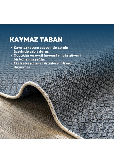 Bespoky Kareli Modern Halısı Dijital Baskı Kaymaz Mavi - Açık Mavi